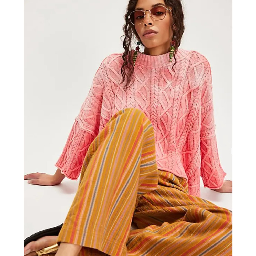 NEW FREE PEOPLE PINK WASHED ASHORE SWEATER SZ XS - Picture 4 of 8